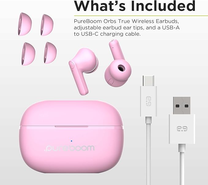 PureGear PureBoom Wireless Earbuds for Enhanced Sound, Touch Control Stereo Headphones in Ear Built-in Mic for iPhone/Android Phones/TV/Laptops, More Devices (Pink) Lifetime Replacement Coverage