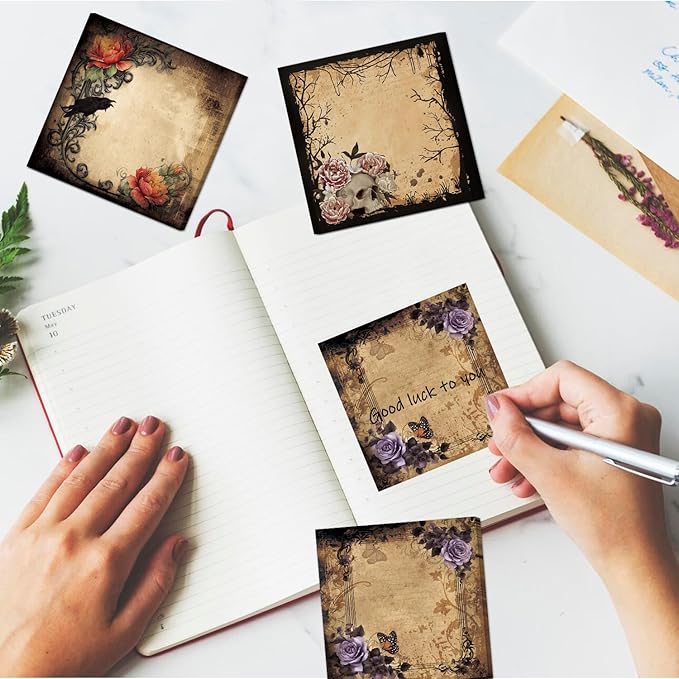 Gothic Sticky Notes Gifts - 9 Pack Gothic Sticky Notes 3x3 Goth Office Supplies Goth Style Design Self-Stick Notepads Creepy Spooky Memo Post Pads School Office Supplies 450 Sheets