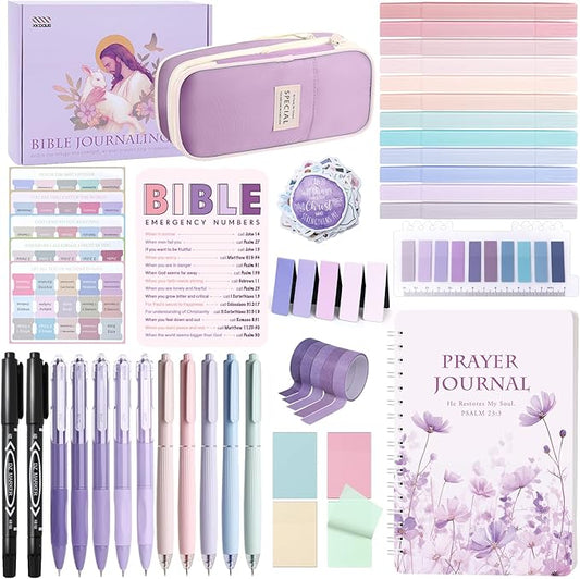 XKDOUS Bible Study Supplies Journaling Kit for Women, Bible Study Kit, Bible Study Tools with Prayer Journal Pencil Case Bible Accessories, Christian Gifts for Women, Purple