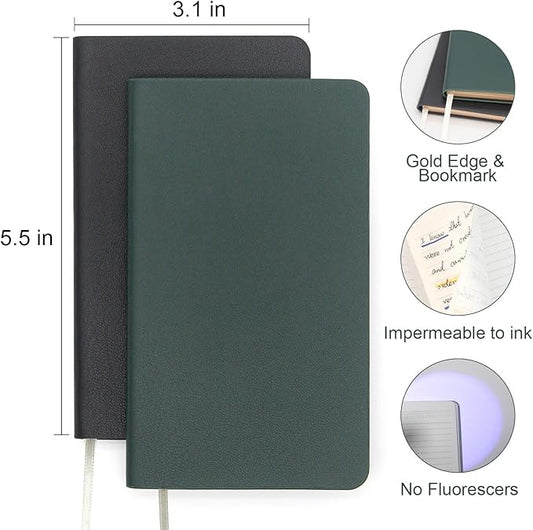 Soft Cover Journal Notebooks 2 Pack A6 Pocket Notebook Small Notebooks Lined Writing Journals 3.1x5.5 Inches 112 Pages Mini Notebooks Journals for Men and Women Travel Office School - Black Dark Green