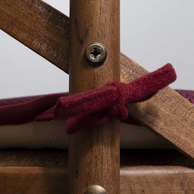 Sweet Home Collection Chair Cushion Memory Foam Pads with Ties Honeycomb Pattern Slip Non Skid Rubber Back Rounded Square 16" x 16" Seat Cover, 4 Pack, Cameron Wine