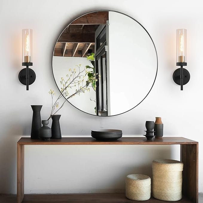 Wall Sconces Set of Two,Black Gold Bathroom Sconces Wall Lighting with Clear Glass, Modern Sconces Wall Decor Set of 2 Wall Light fixtures for Bathroom Mirror Living Room Hallway Bedroom Wall Lamp