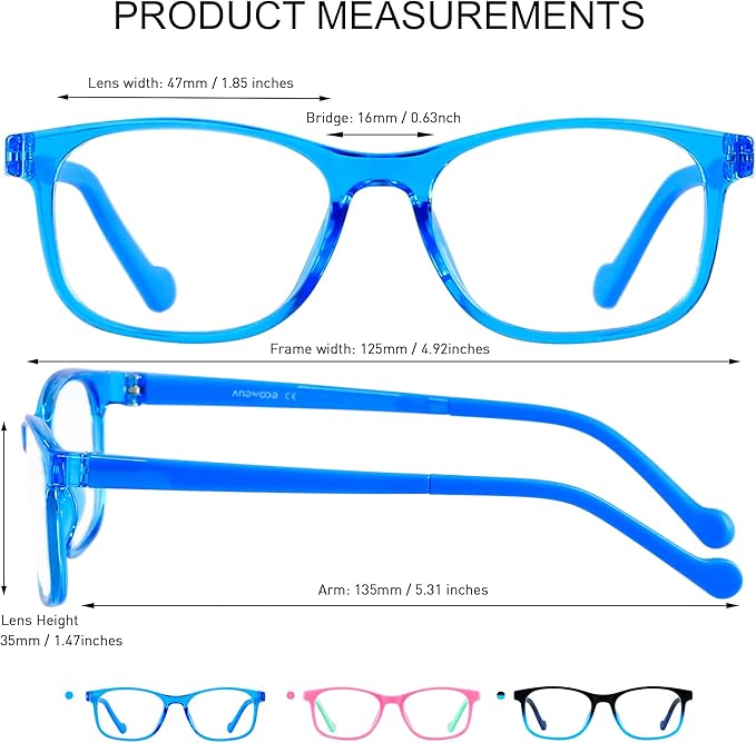ANDWOOD Blue Light Glasses Kids Girls Boys Computer Gaming Anti Blue Ray Polarized sunglasses Age3-12