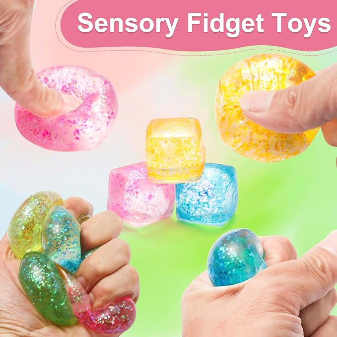 10 Pack Stress Cube Squishy Stress Balls for Adults Kids, Sensory Fidget Toys for Anxiety Stress Relief, Stretchy and Slow Rising Sparkling Malt Sugar Squeeze Toy for Boys Girls Party Favors