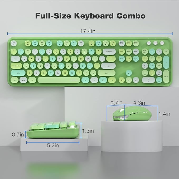 MOFII Wireless Keyboard and Mouse Combo, 2.4Ghz USB Full Size Typewriter Keyboard with Number Pad and Sport Car Mouse for PC Computer Desktop Windows (Green Colorful)