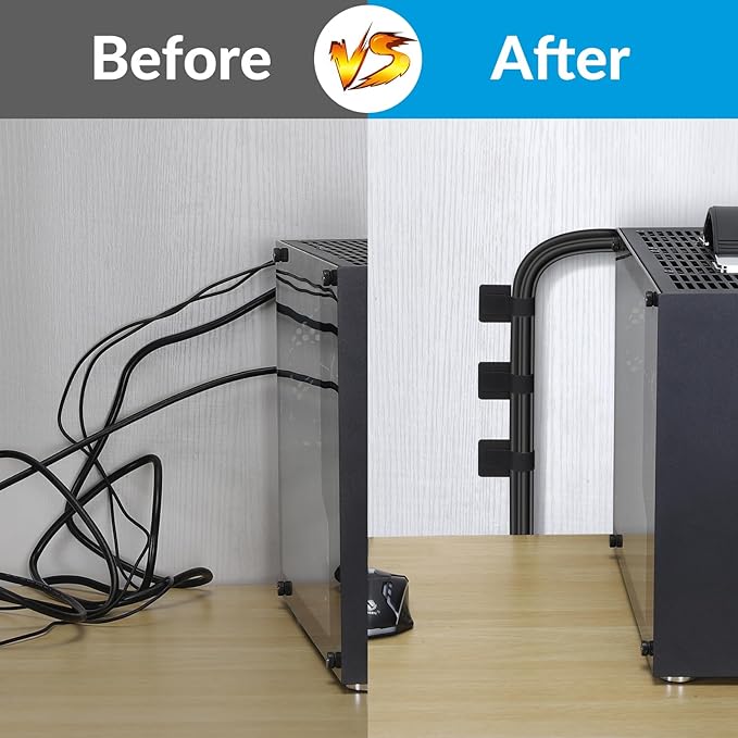 Desk Cable Management, Wire Organizers for Cords - Upgrade 48 PCS Black Sticky Back Self Adhesive Cable Ties, Hook and Loop Straps for Home or Office Use