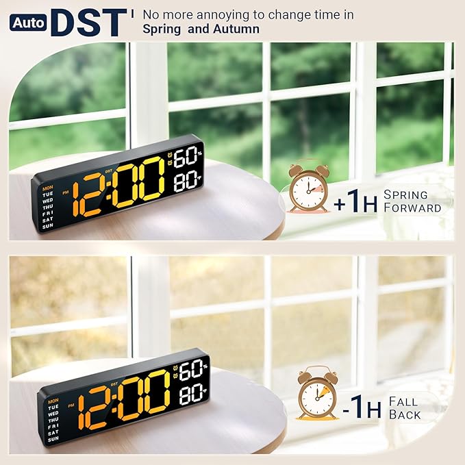 10" Digital Wall Clock: Dual Alarm Wall Mount Decor Clock for Living Room Classroom Office Desk, House Warming Gifts New Home Decor, Gift for Mom Dad Seniors Teen Orange