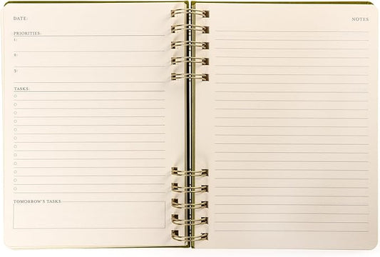 Daily Task Journal by Graphique Luxe Collection, Fabric-Wrapped Hardcover Spiral Notebook for Planning & Writing, Priority List Planner with Magnetic Bookmarks & Gold Foil Embossing,192 Pages, 6” x 8”, Olive Green