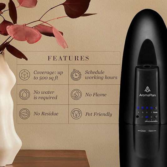 AromaPlan Authentic Plug in Waterless Diffuser - Up to 500 Sq. FT Coverage - Nanotechnology Plug in Oil Diffuser for Essential Oils -for Home and Office - Wall Silent & Waterless Oil Diffuser (Black)