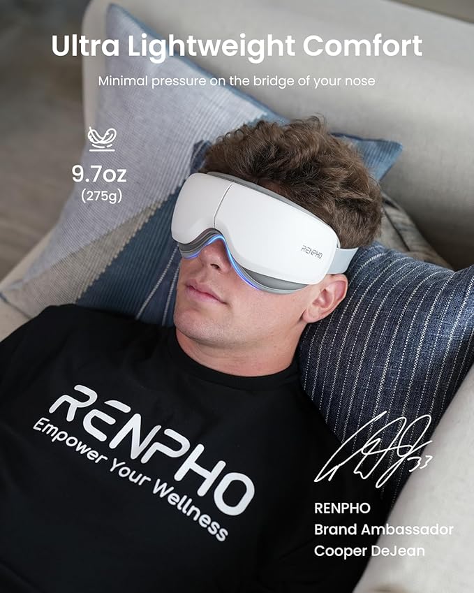 RENPHO Eyeris Zen Ultra-Quiet Eye Massager with Heat,Lightweight Heated Eye Mask for Migraines, Face Massager for Dry Eyes Relief, Birthday Gifts for Women Men