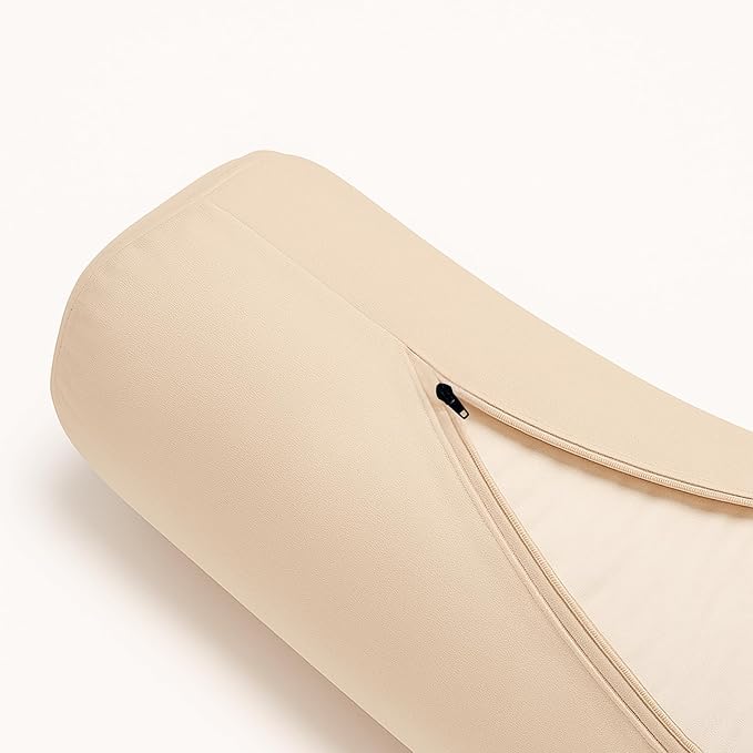 Yogikuti Iyengar Yoga Bolster Pillow for Restorative Yoga & Meditation Poses – 100% Cotton, Firm & Durable Cylindrical Cushion with Washable Cover, Perfect for Balance & Supportive Asanas (White)