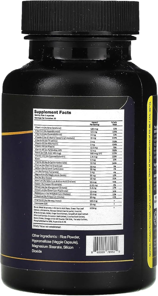 Ageless Brain Supplements for Memory and Focus & Cognitive Improvement | Nootropic Brain Supplement for Men & Women | Support Mental Clarity & Neuro Health | Including Vitamin B6, B12, 60 Capsules