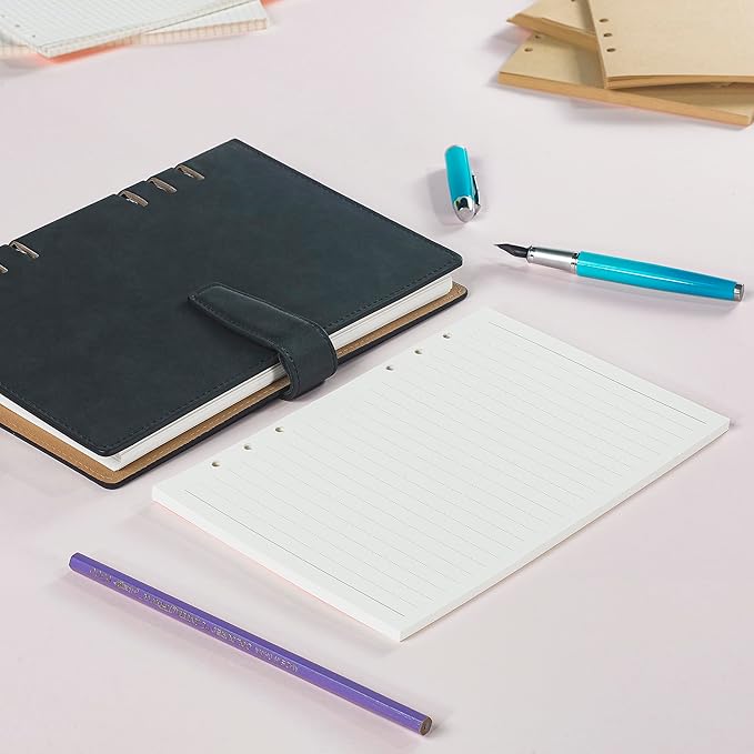 A5 Line Loose Leaf Refill Paper, 135 Sheets Planner Refills, 6-Ring Binder Refill, 100GSM College Ruled Insert Papers for Notebooks, School, Office, College Notes, Journals & Note-Taking