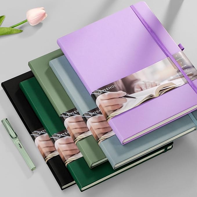 EMSHOI Graph Paper Notebook, 8.5" x 11" Hardcover Leather Journal for Women Men, 192 Pages 100 GSM Grid Paper A4 Large Journals for Writing, Graph Notebook for Work, Graphing, Engineering, Black