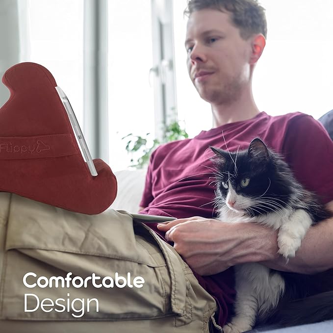 Flippy Tablet Pillow Stand - Cushion Tablet Stand & Holder, Bed Support for Lap and Desk, Compatible with Phone & Book Reading: Kindle, iPad Pro, iPhone & Samsung - Nebbiolo