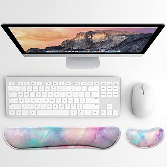 Dapesuom Enlarge Keyboard Wrist Rest, Memory Foam Wrist Cushion for Desk Mats Support, Pain Relief Keyboard Mouse Pad Rests Set with Non-Slip Base for Gaming Laptop Office Computer, Colorful Marble
