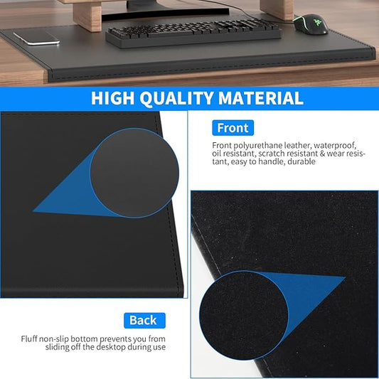 AKOZLIN Non-Slip 35.4"x 15.8" Soft PU Leather Surface Office Desk Mouse Mat Pad with Full Grip Fixation Lip Table Blotter Edge-Locked Protector