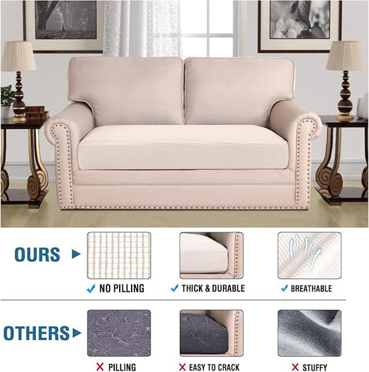 H.VERSAILTEX Super Stretch Individual Seat Cushion Covers Sofa Covers Couch Cushion Covers Slipcover Sets Thick Jacquard Textured Twill Fabric (1 Piece Loveseat Cushion Cover, Ivory)