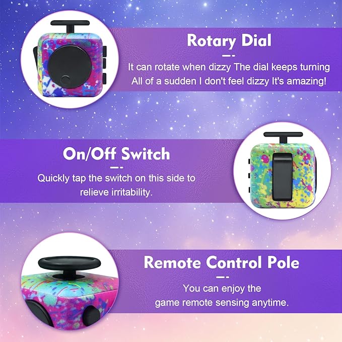 Lollyx Fidget Toy Cube, 6 Sided Stress Relief & Focus Toy for Adults & Kids, 2 Pack Cube Fidget Toys Hand-Held for Adults, Audible/Silent Cube Toys Fidget for ADD/ADHD/OCD