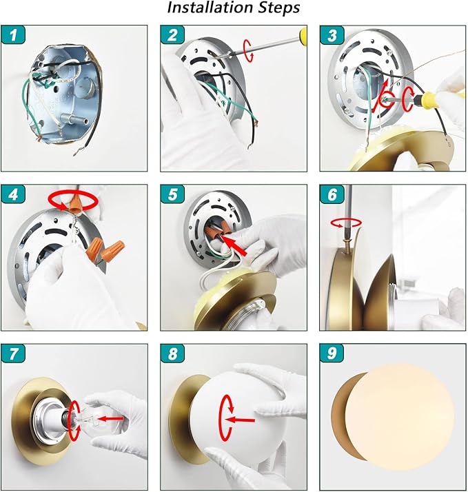 Wall Sconces, 1 Light Modern Globe Sconce in Aged Brass, Wall Light for Bedroom Bathroom Living Room & Hallway Vanity Lighting, Ceiling Light Fixture