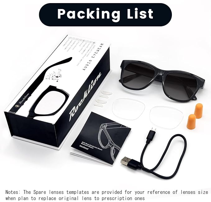 Bone Conduction Glasses with Open-Ear Headphones, Smart Glasses Dual Bluetooth Pairing, Blue Light Glasses, IP6 Waterproof, Hand-Free Calls and Music, Gifts for Dad, Dark Gray