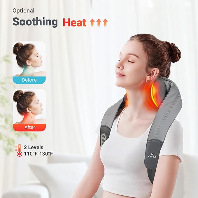 Neck Shoulder Massager with Heat - FSA Eligible, Ideal Gifts for Men Women,4D Expert Deep Tissue Kneading Massager, Rechargeable Massage for Neck, Shoulder,Traps and Back Pain Relief