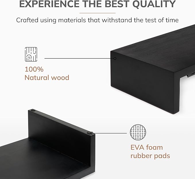 Anji Mountain Wooden Monitor Stand - Elegant Monitor Riser, Perfect Monitor Stand for Desk Organization, Durable Wood Construction monitor stands, Enhances Ergonomics and Workspace Efficiency,Black