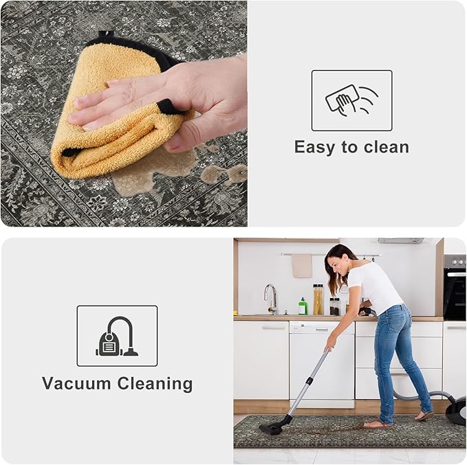 KIMODE Anti Fatigue Kitchen Mat 2PCS,Waterproof Farmhouse Green Kitchen Rugs Non-Slip,Vintage Kitchen Mats for Floor,Cushioned Comfort Standing Mat for Laundry,Office,Sink,Desk,17"x47"+17"x29"