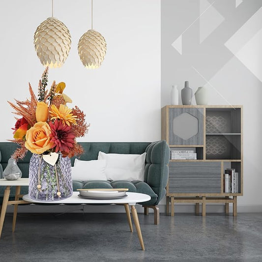 Faux Flowers in Vase - Hydrangea Fall Centerpieces for Tables Fake Flowers with Vase Dining Table Decor, Fake Roses Chrysanthemum Fall Flowers Artificial for Decoration