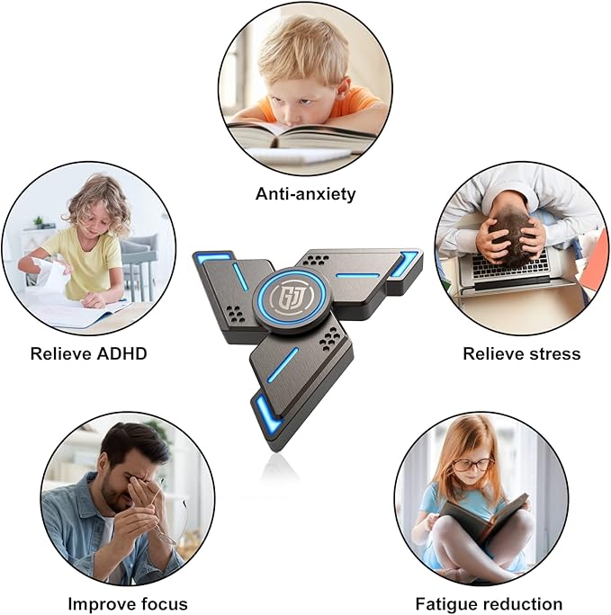 ATESSON Fidget Spinners Toy, 3 to 5 min Spins, Light Up Metal Material Hand Spinner, High Speed Bearing, Stress Relief Anxiety Boredom Desk Toys for Adults and Kids
