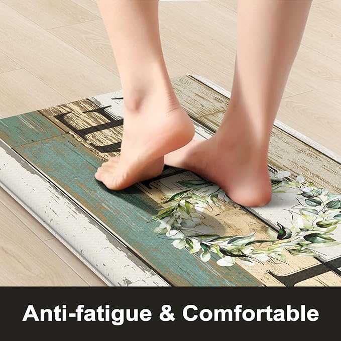 KIMODE Anti Fatigue Kitchen Mats for Floor,17.3" x 30" Farmhouse Rustic Kitchen Rugs Cushioned,Non-Skid Waterproof Comfort Thick Kitchen Floor Standing Mat for Corner Sink,Laundry Floor,Home