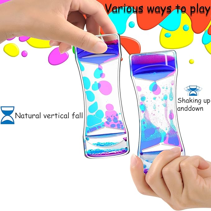 FKYTION Liquid Motion Bubbler Timer Pack of 3 Colorful Liquid Sensory Toys ADHD Fidget Toy Calm Relaxing Desk Toys