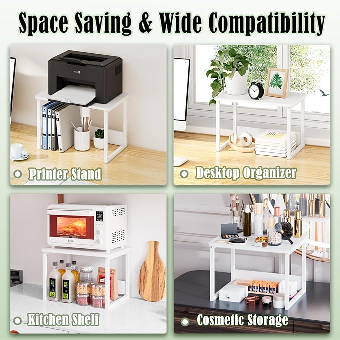 MARTY Desktop Printer Stand 2 Pack Printer Stand with Storage for Desk, Shelf Organzier for Home/Office Printer Riser Under Desk Small Table for Printer Fax Machine Scanner(White)