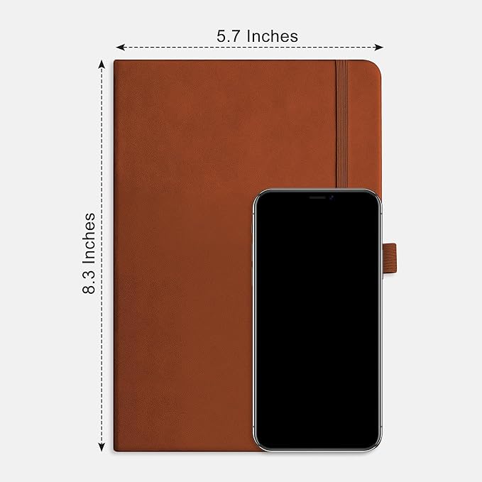 RETTACY Bullet Dotted Journal Notebook, 320 Numbered Pages, A5 Medium Size (5.7'' × 8.3''), Leather Hardcover, 100 GSM Thick Paper, for Bullet Journaling, Planning, Tracking (Brown)