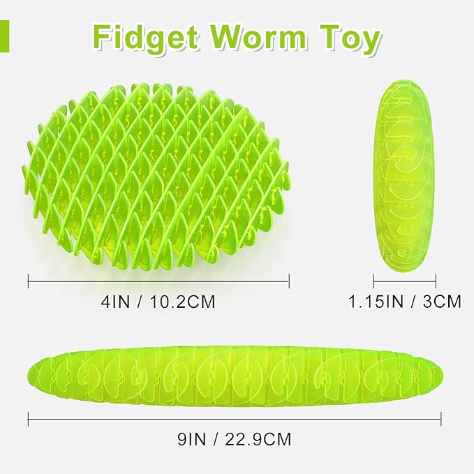 Fidget Worm Toy: Fidget Toys Adults |Fidgets for Kids, Adults | Desk Fidgets for Autism, Anxiety, Stress, ADHD | Calming Toys for Autistic Kids | Quiet Sensory Fidget Toys for Classroom(Green, Small)