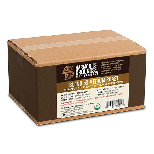 Harmonic Grounds Organic Mushroom Coffee Pods - Medium Roast Coffee with Lion's Mane, Reishi, Chaga, Cordyceps & Turkey Tail - Compatible with Keurig K-Cup Brewers - 34 Count