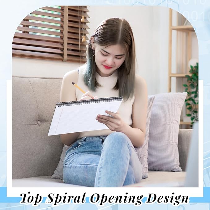 4 Pcs Legal Pads Landscape Notebooks 3 Hole Punched Top Spiral Bound Notebooks 11 x 9. 5 Inch College Ruled Drawing Notepad Tear Line for Removal 50 Sheet Office Steno Book(White)