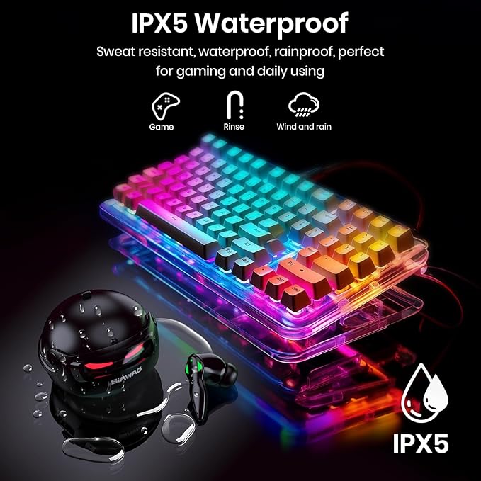 Wireless Earbuds Bluetooth 5.4 Headphones 35H Stereo Deep Bass in-Ear Buds with ENC Call Noise Cool Gaming Bluetooth Headphones with 25ms, IP5 Dual Mode Earphone for Gaming Sport Workout, Black