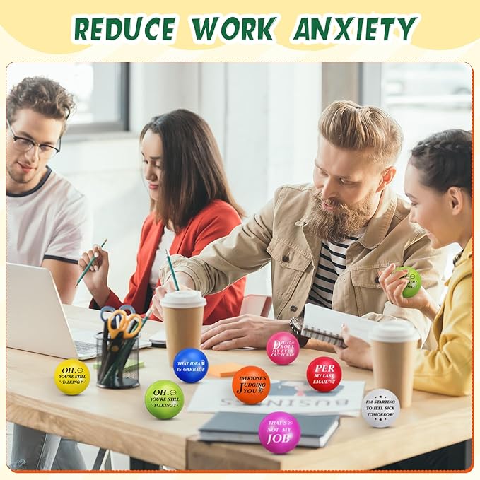 Syhood 48 pcs Funny Sarcastic Stress Balls 1.97 Inch Snarky Quotes Foam Ball Motivational Stress Balls Employees Gift Favor with Drawstring Bag for Adults Coworkers Employees Team
