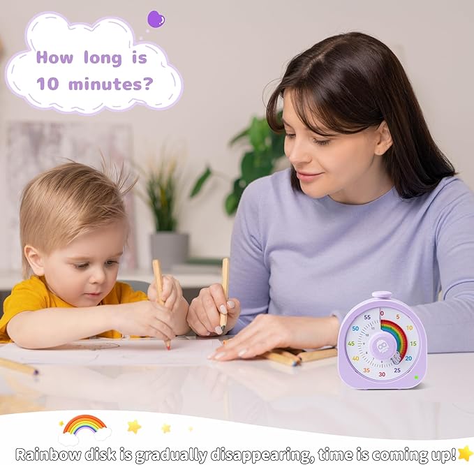 Visual Timer β Rainbow Magnetic Timer for Classroom, 60min/12h Rechargeable Countdown Timers, Silent Pomodoro Timers for Kids & Adults with ADHD