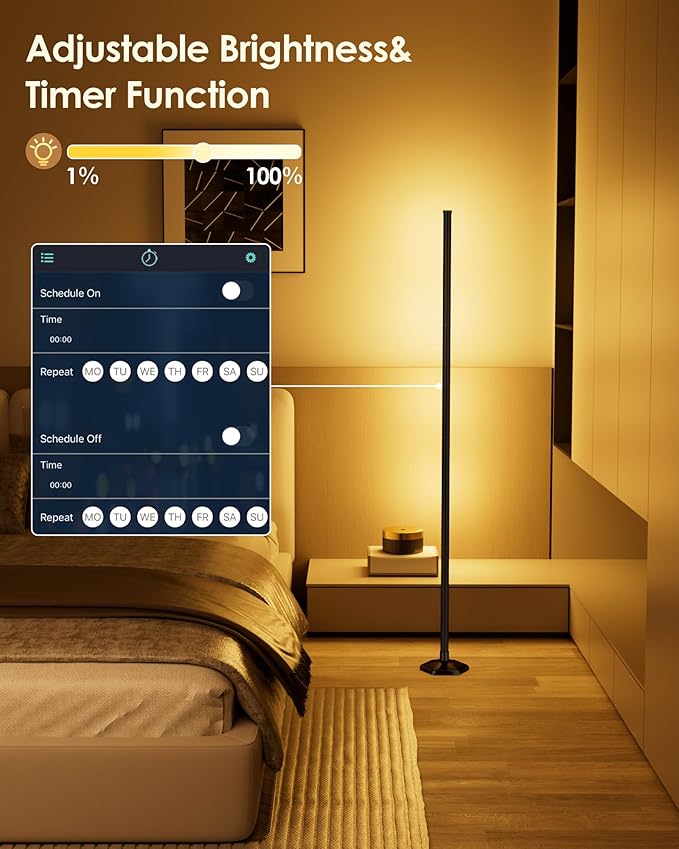 2PCS Corner Floor Lamp,RGB LED Corner Lamp with Remote Control,65" Color Changing Mood Light with Smart App and Remote Control Modern Floor Lamp with Music Sync for Bedroom, Living Room Gaming Room