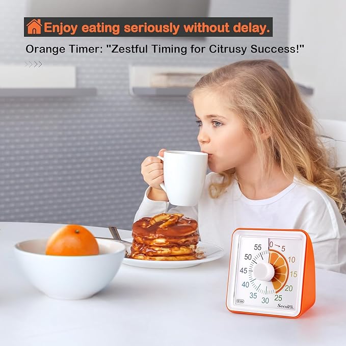 Secura 60-Minute Visual Countdown Timer for Kids & Adults, Classroom Time Management Tool (Orange)