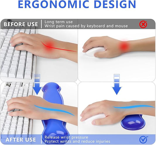 Gel Keyboard and Mouse Wrist Rest, Cute Wrist Support and Arm Support Keyboard Rest for Keyboard and Mouse Typing Pain Relief,Suitable for Office/Computer/Laptop/Gaming (Transparent Blue Set)