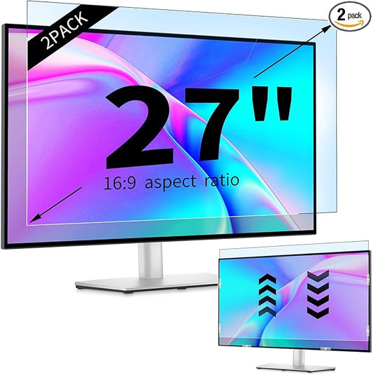IPROKKO 【2 Pack】 27 inch Anti-Blue Light monitor Screen Protector for 16:9 Widescreen,Removable Anti Glare Blue Light Blocking Screen Filter,LED PC Anti-UV Eye Protection Filter Film