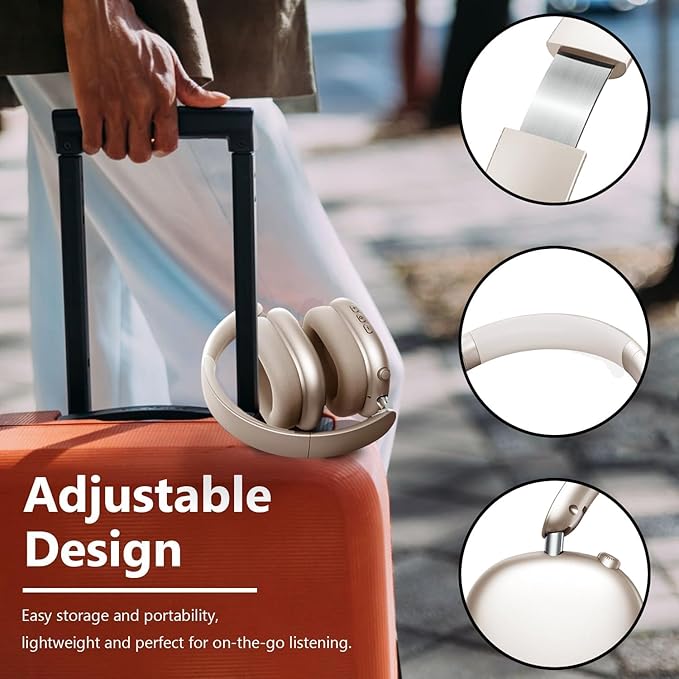 Y01 Wireless Over Ear Headphones, Noise Canceling Bluetooth 5.3 Headphones with Microphones,Hi-Res Audio,48H Playtime,Foldable,Breathable Soft Earpads for iOS/Android/Samsung/PC-Starlight