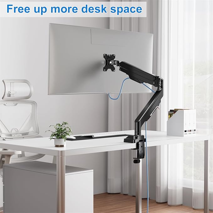 Single Monitor Mount for Max 43", Premium Monitor Arm Hold up 2.2-33lbs Ultrawide Computer Screens, Full Motion Gas Spring Heavy Duty Desk Mount Adjustable VESA Mount 75x75/100x100mm