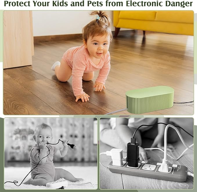 Marsui 2 Pcs Cable Management Box Cord Hider Organizer with 46 Pcs Cable Management Kit Wire Box for Power Strips Surge Protectors Desk TV Computer Wires Home Office(Grayish Green)