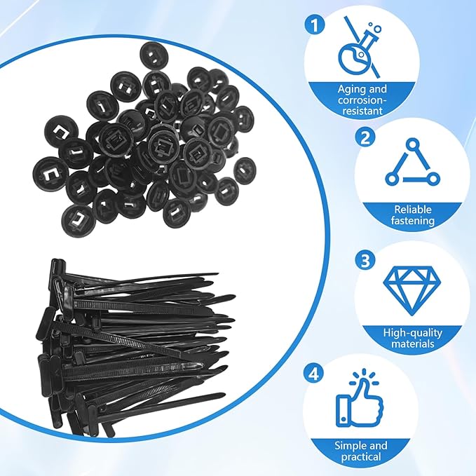 100Pcs Nylon Universal Cable Tie Buckle, 2025 New Heavy Duty Self-Locking Nylon Zip Ties Holder, Multipurpose Plastic Cable Ties Tool for Car Daily Repair Quick Fix