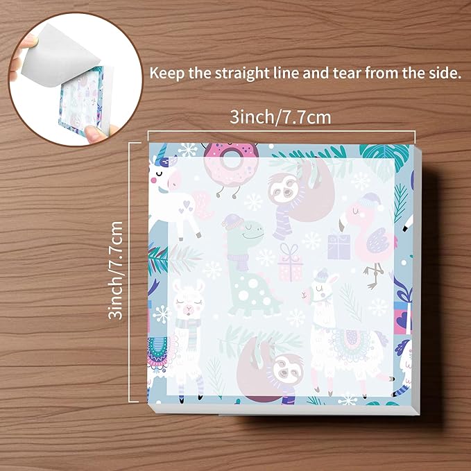 Sticky Notes, 2 Pads, 3x3 inches, Cute Colorful Fun Self-Stick Note Pads, Easy Post, Strong Adhesive Notepad Cute Llama Sloths