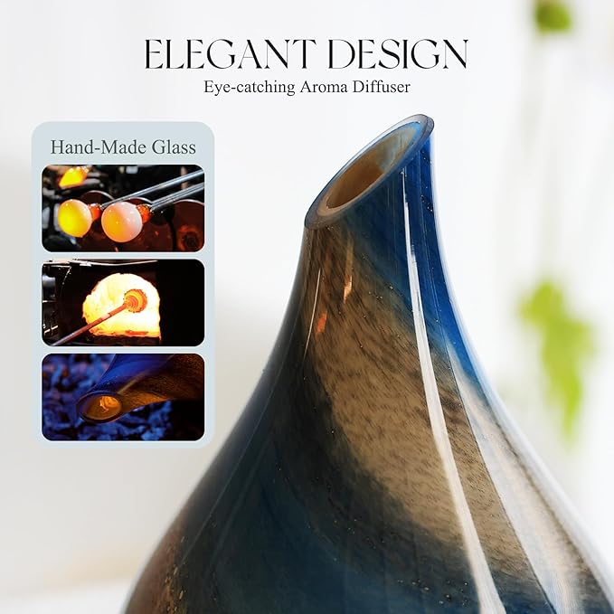 Porseme 280ml Essential Oil Diffuser Glass Color Changing Aroma Air Diffusers Aromatherapy Ultrasonic Cool Mist Humidifier 7 Running Hours Waterless Auto-Off for Sleeping, Yoga, Office, Spa (Galaxy)